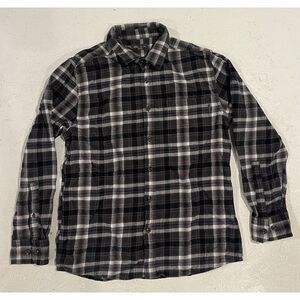 Eddie Bauer Flannel Plaid Shirt Men's Gray Cotton Medium Long‎ Sleeve Button Up